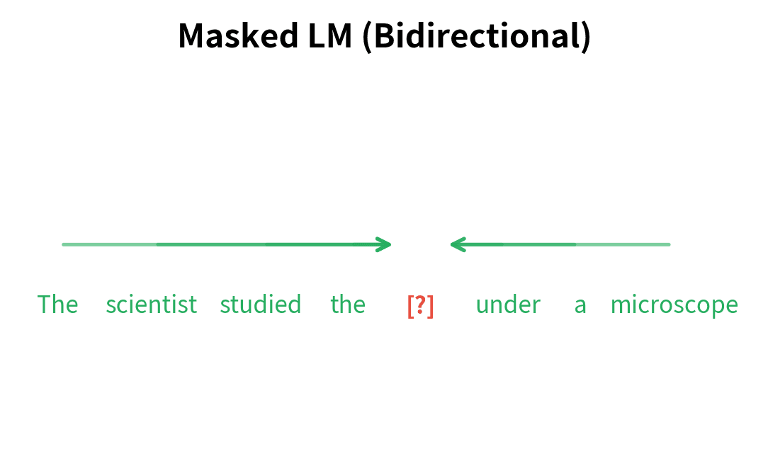 Diagram showing tokens with arrows pointing from both sides toward the masked position.