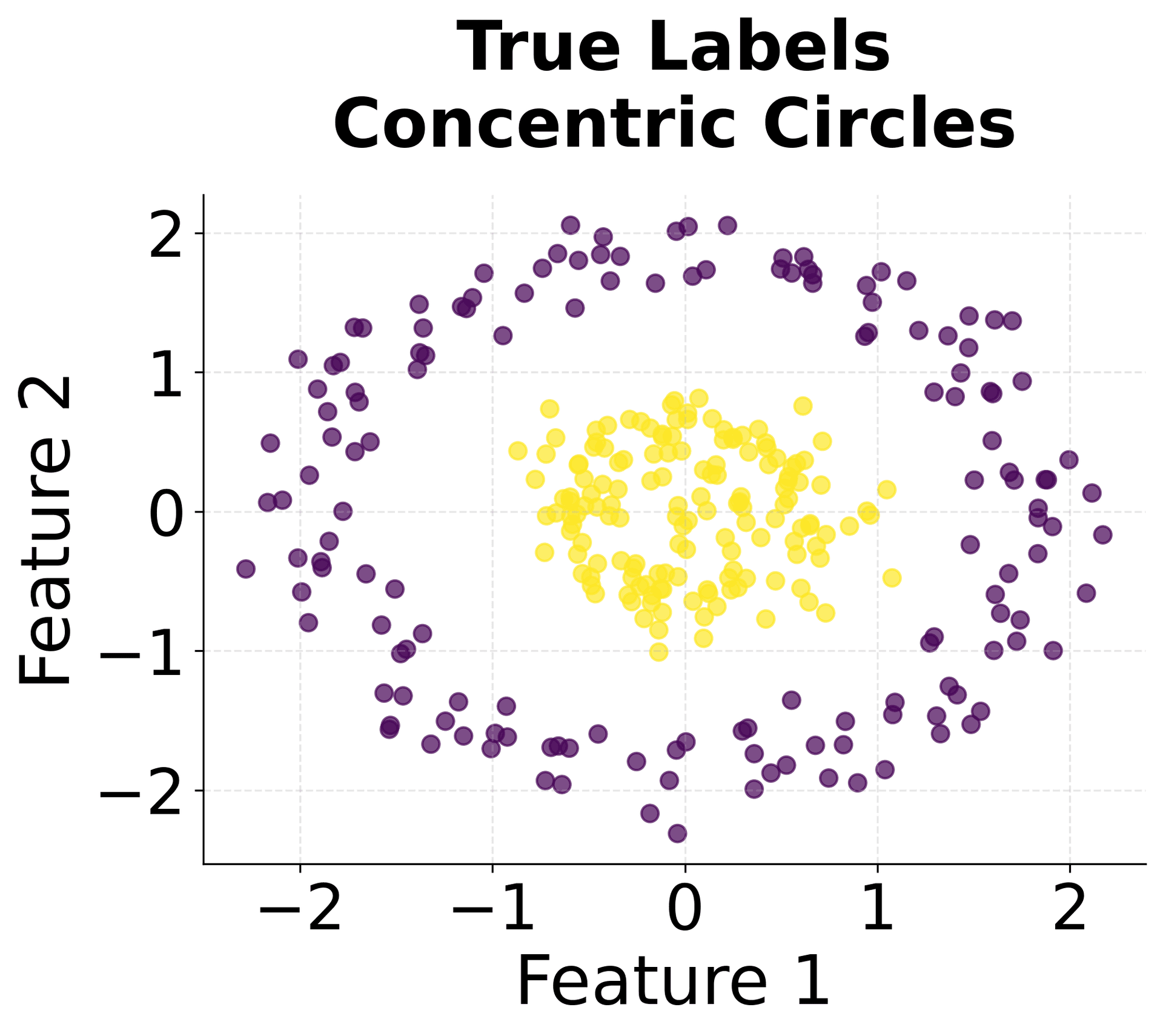 Scatter plot showing ground truth for concentric circles dataset.